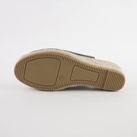 Saniarly Black Leather Espadrille Wedges