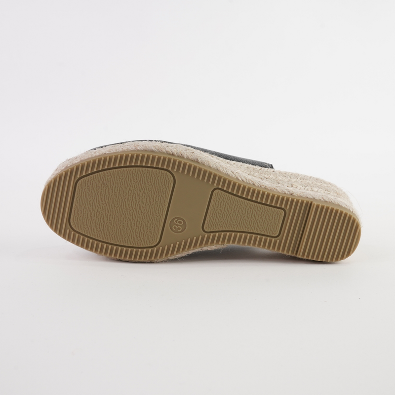 Saniarly Black Leather Espadrille Wedges