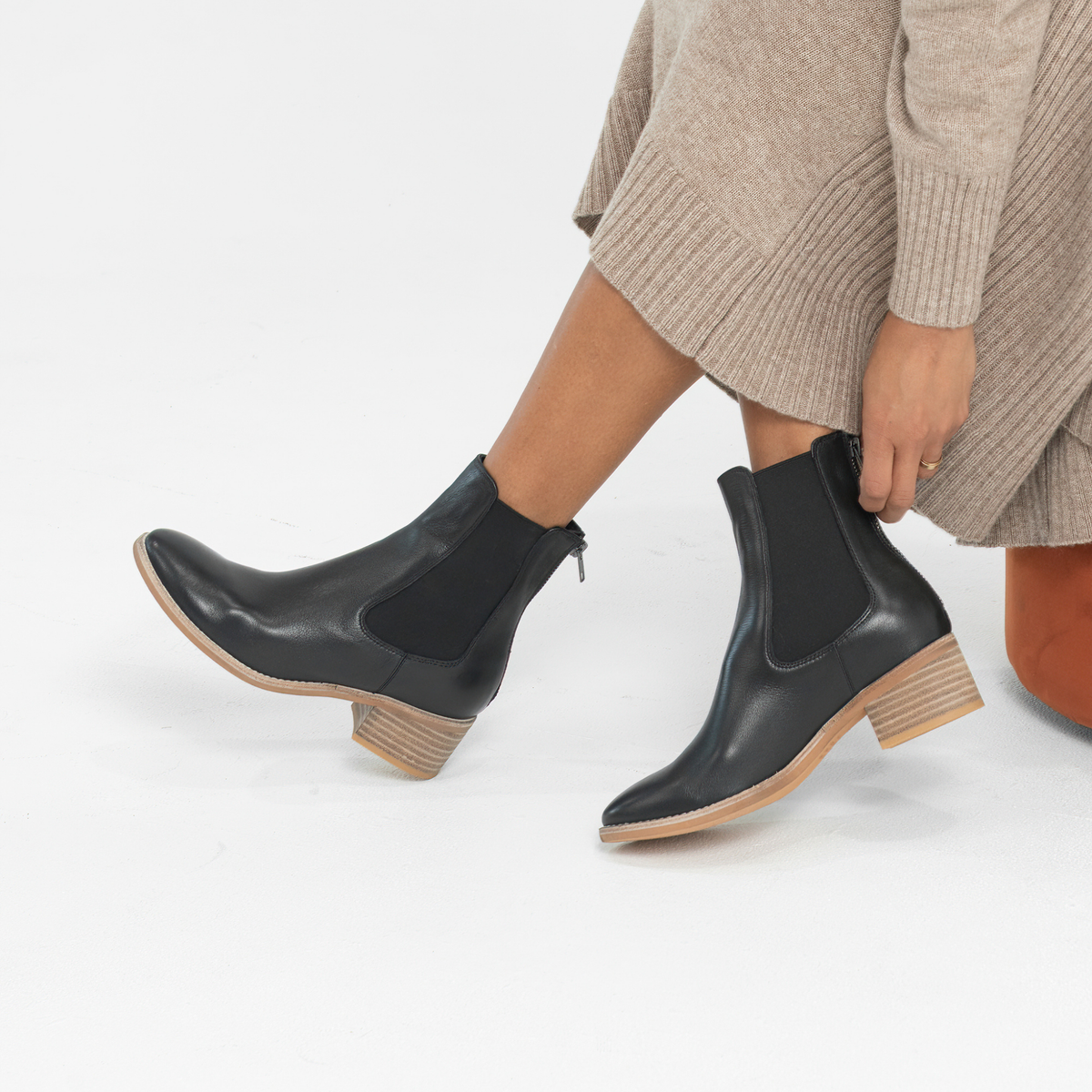 Panord Black/ Natural Heel Leather Ankle Boots
