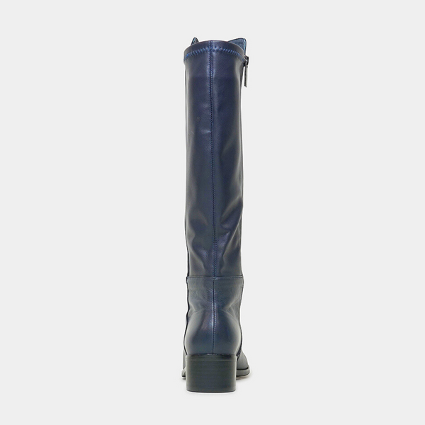 Tetley - Navy Leather/ Stretch Knee High Boots