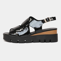 Riku Black Patent Leather Wedge Sandals