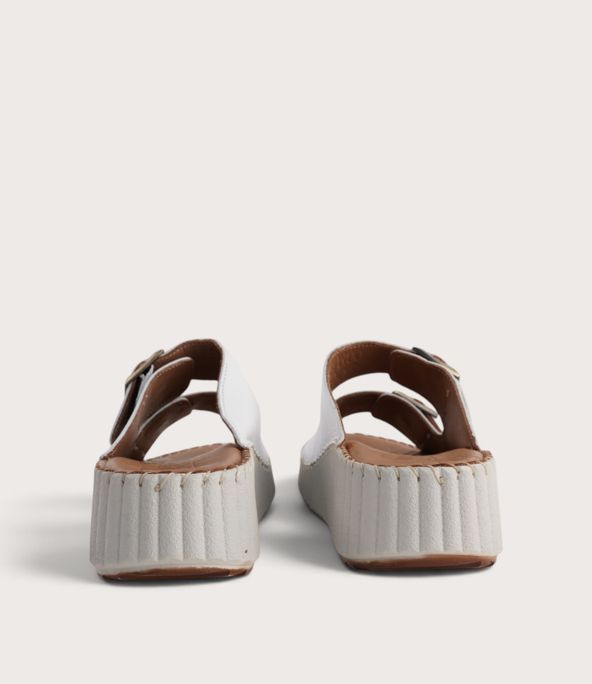 Solena White Leather Slides