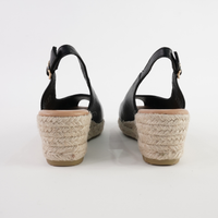 Saniarly Black Leather Espadrille Wedges