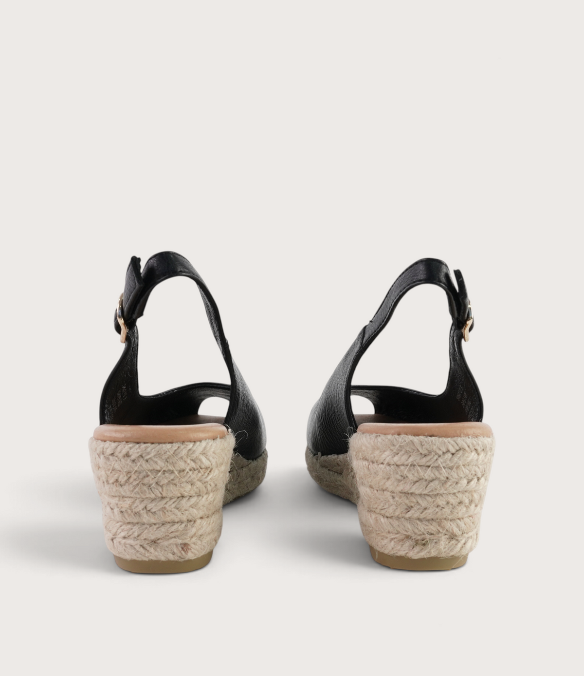 Saniarly Black Leather Espadrille Wedges