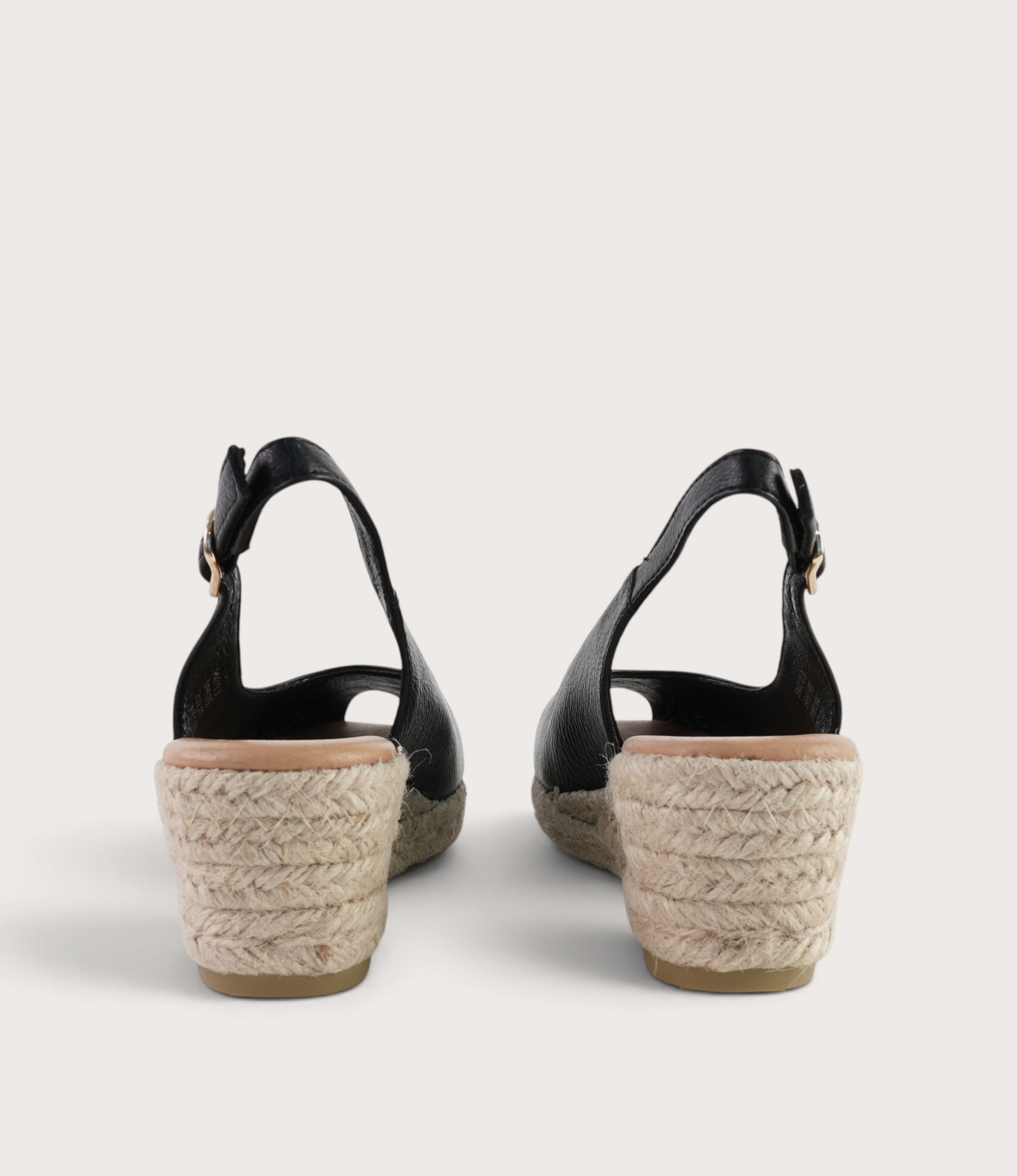 Saniarly Black Leather Espadrille Wedges