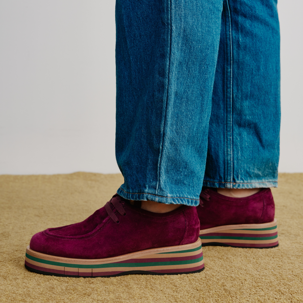 Gnota Burgundy Suede/ Forest and Tan Multi Sole Flats - DJANGO AND JULIETTE | Shouz