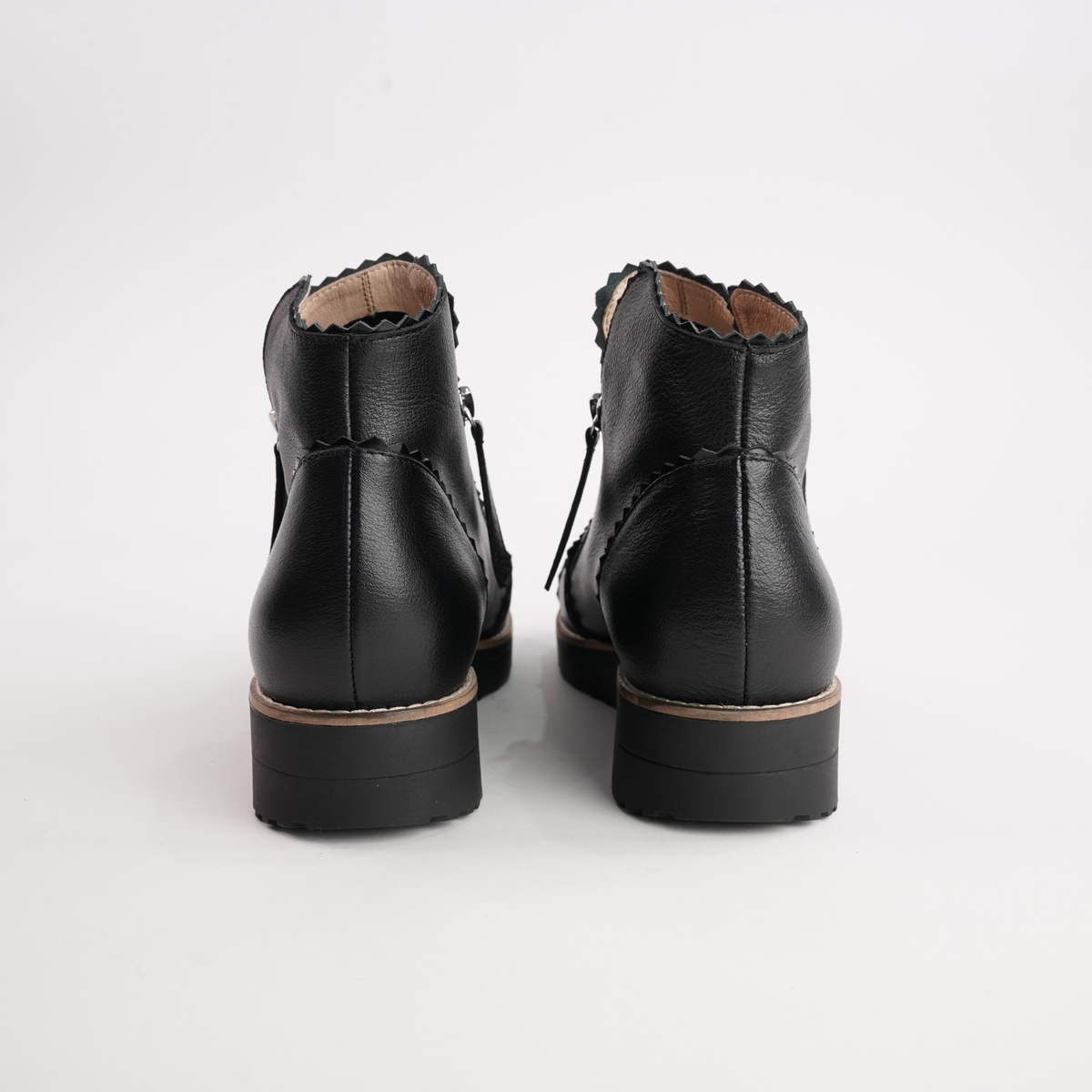 Ooday Black Leather / Black Patent Ankle Boots