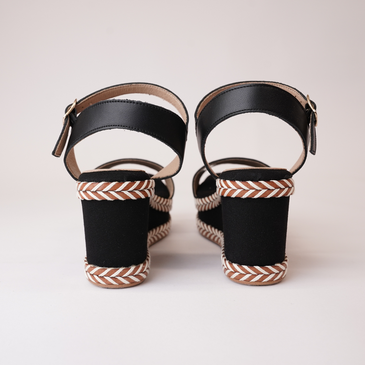 009-cres-142 Black Leather Wedges - NATTIVA | Shouz