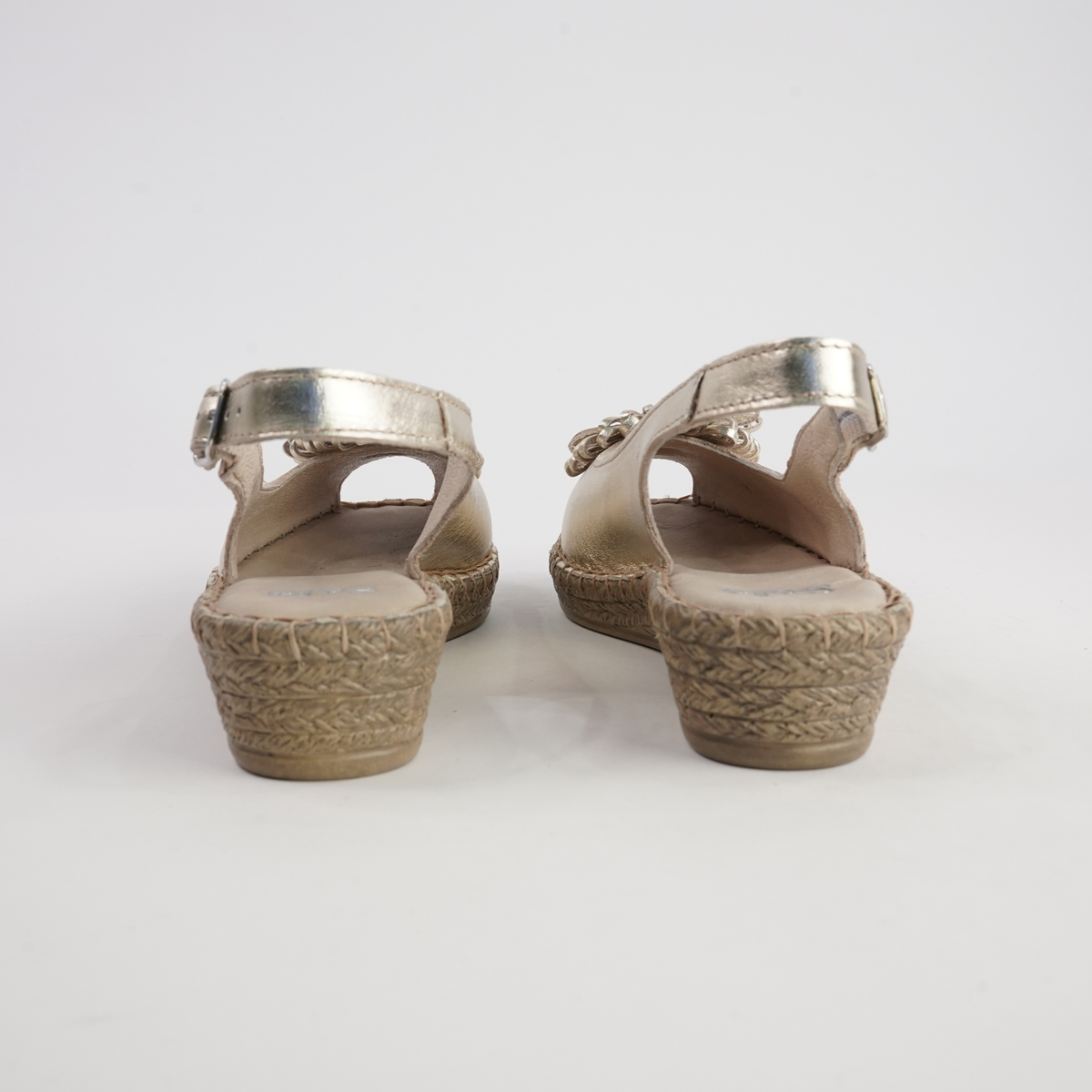 Erica Platino Leather Espadrille Wedges - SALA | Shouz