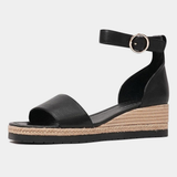 Idola Black Leather Wedges