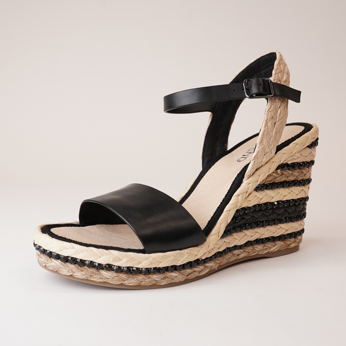Etroya Black Leather Espadrille Wedges by Top End – Shouz