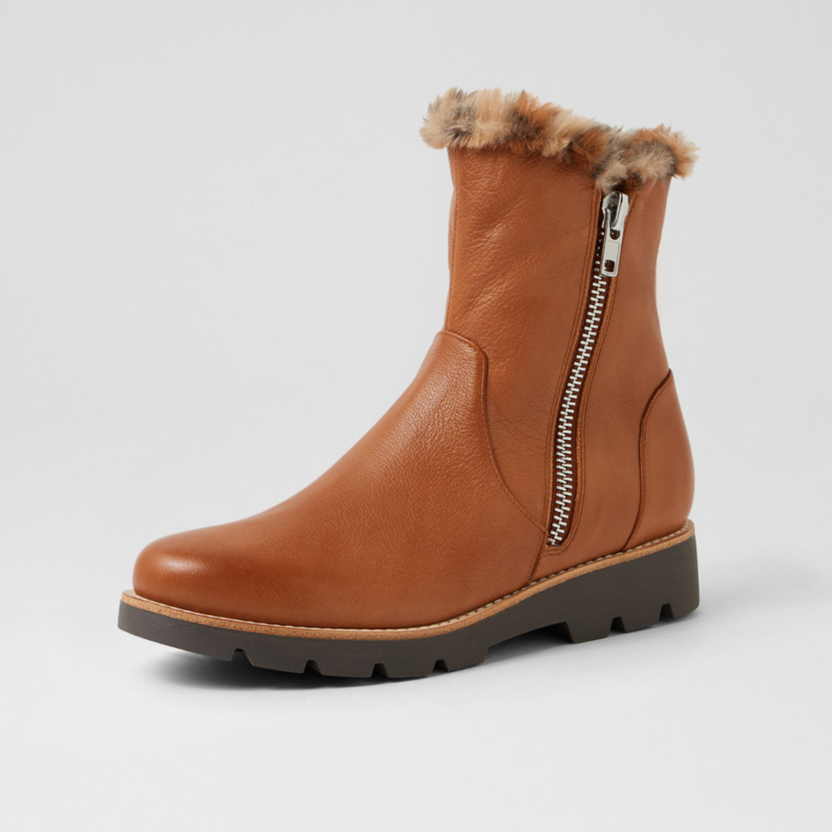 Dlinga Drambuie Leather/ Tan Leopard Fur Boots - DJANGO AND JULIETTE | Shouz