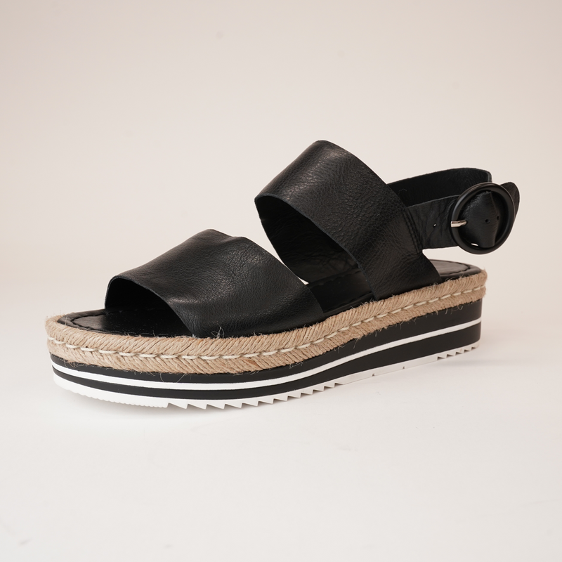 Atha Black Leather Sandals