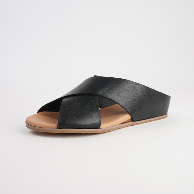 Harli Black Leather Slides