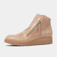 Ohmyes Latte Croc Leather Ankle Boots