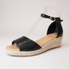 Skip Black Leather Espadrille Wedges