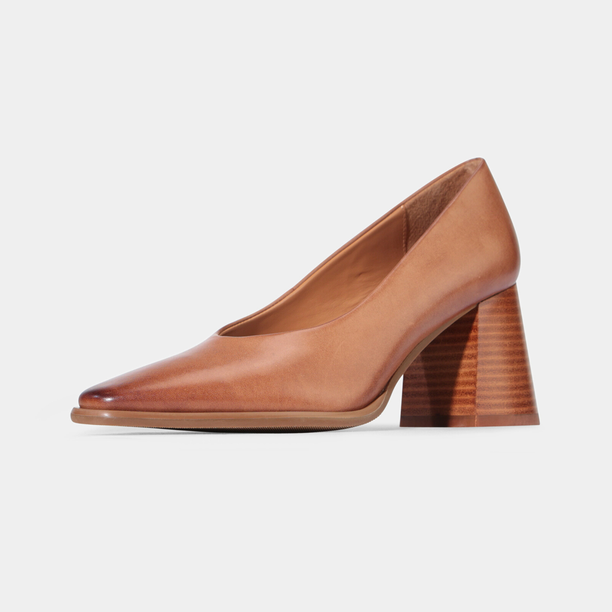 Zanie Pecan Leather Heels - EOS FOOTWEAR | Shouz