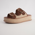 Vexta Choc Leather/ Natural Raffia Slides