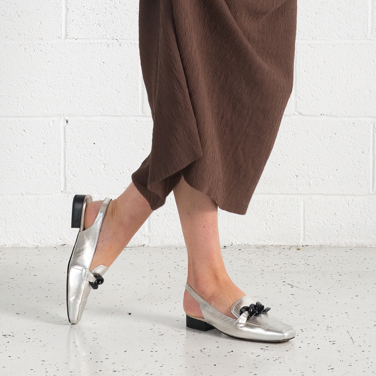 Randal Silver/ Black Leather Loafers