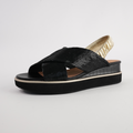 Debacle Black/ Gold Leather Sandals