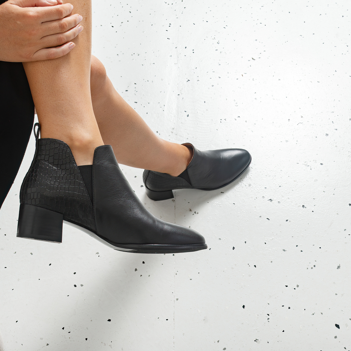 Anexia Black Croc Leather Ankle Boots - Shouz