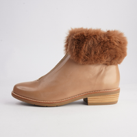 Lollys Cognac Leather/ Brown Fur Ankle Boots - DJANGO AND JULIETTE | Shouz