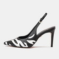 195135 Black/ White Leather High Heels