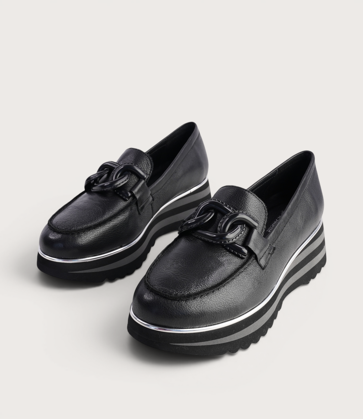 Ealia Black Leather/ Black Charcoal Sole Loafers