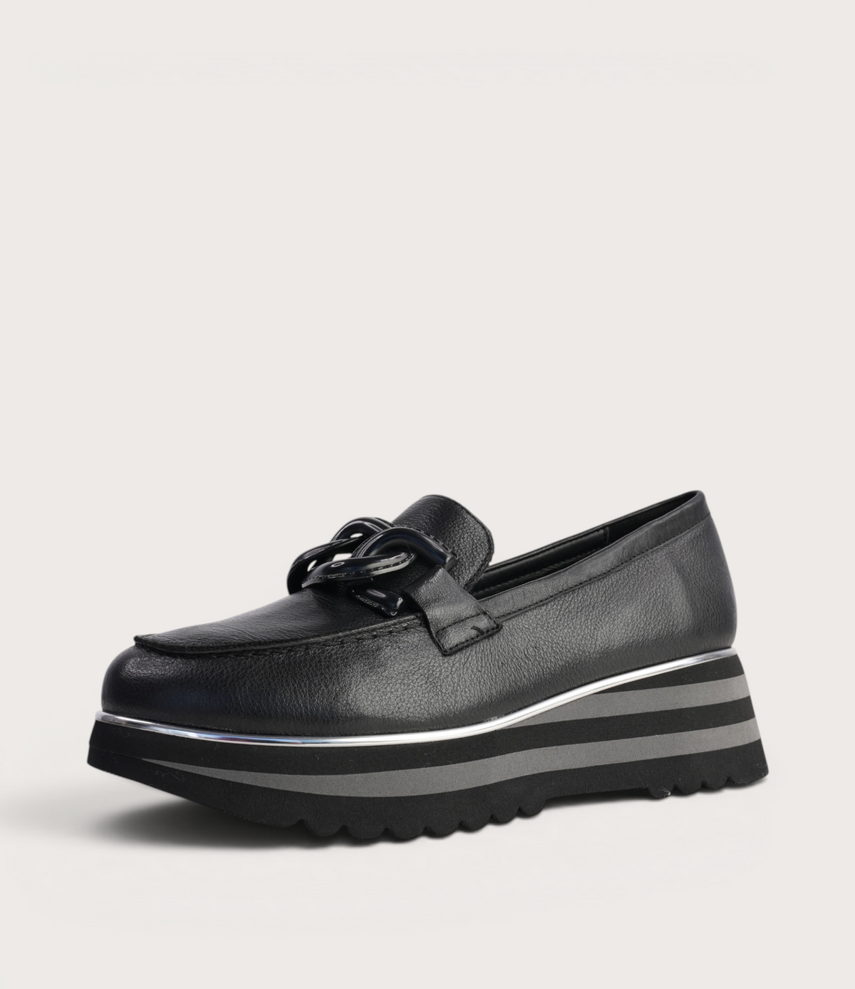 Ealia Black Leather/ Black Charcoal Sole Loafers