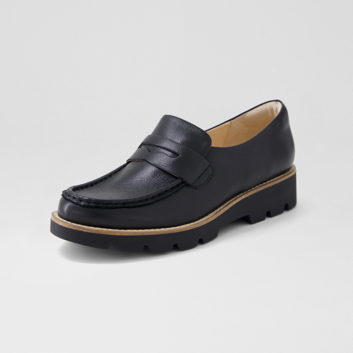 Dorte Black Leather/ Black Sole Loafers - DJANGO AND JULIETTE | Shouz