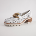 Popo White Leather Heeled Loafers