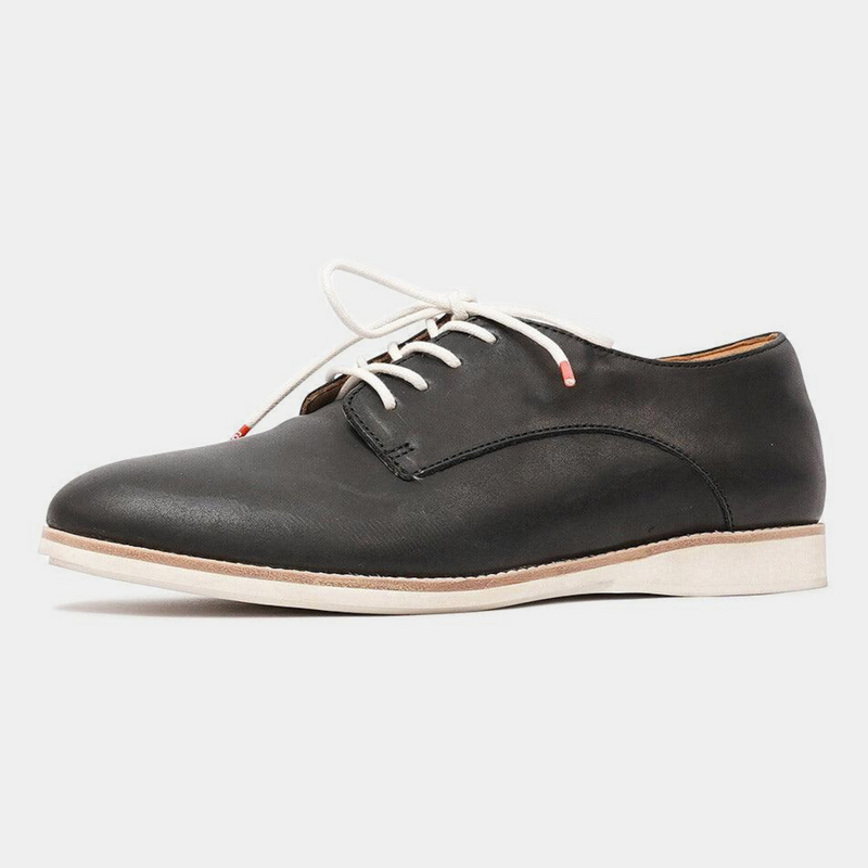 Derby Black Leather Lace Up Flats