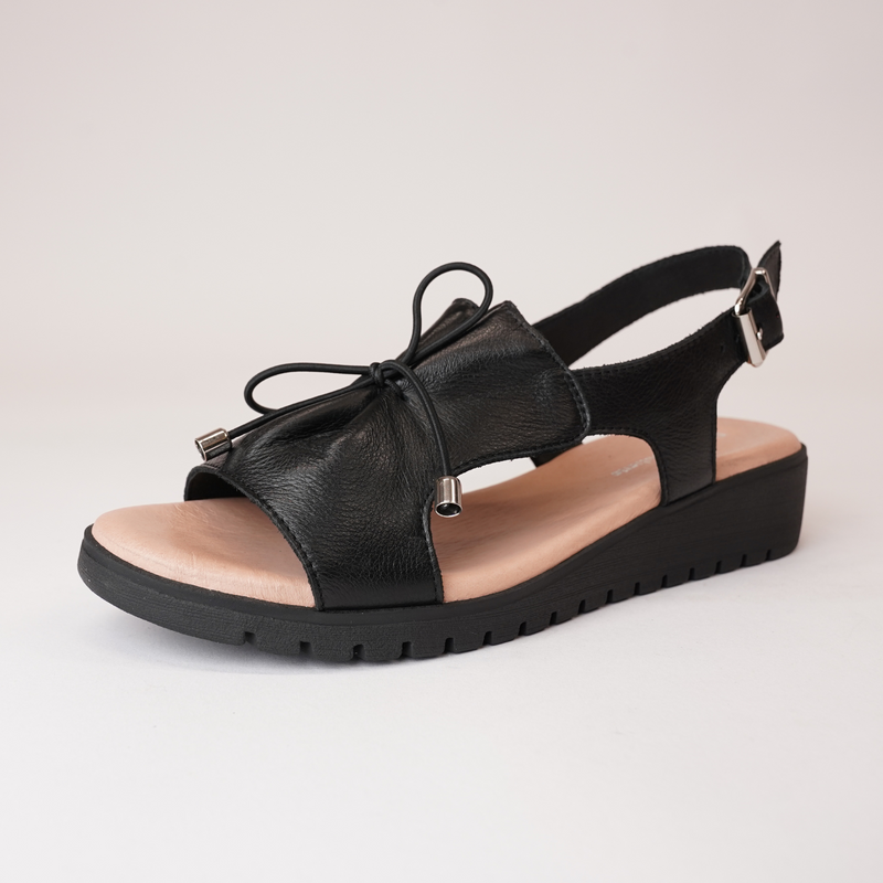 Malika Black Leather Sandals