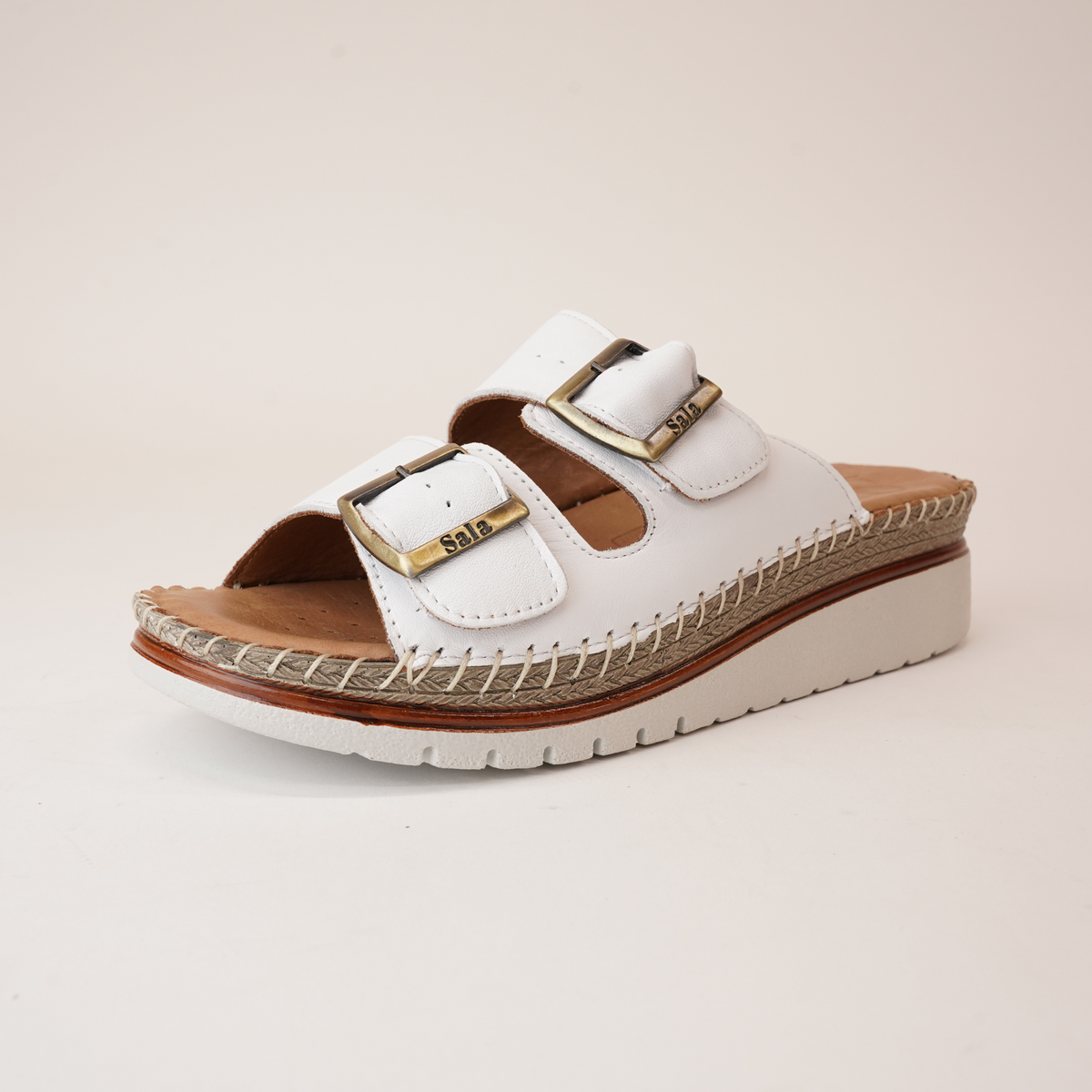 Oasis White Leather Slides - SALA | Shouz
