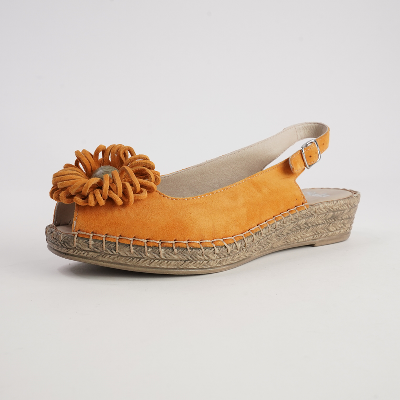 Erica Orange Leather Espadrille Wedges