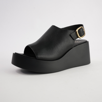 Ariani Black Leather Wedges