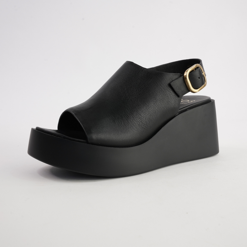 Ariani Black Leather Wedges