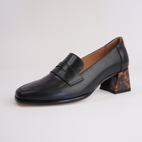 Pavon Black Leather Heeled Loafers