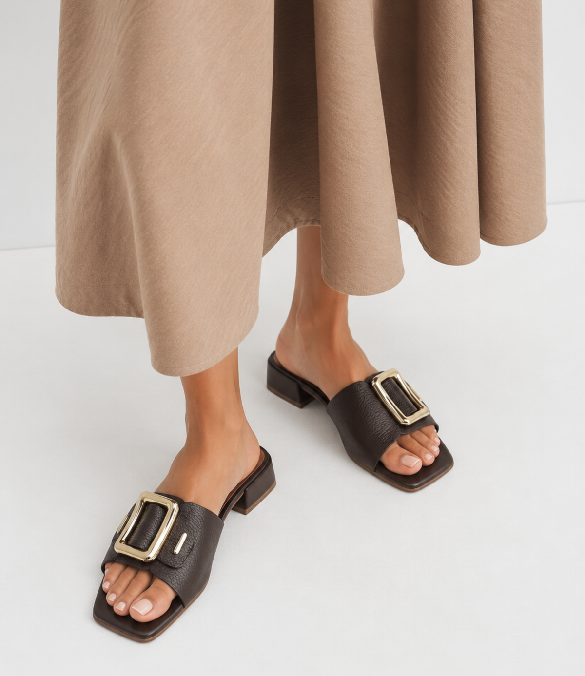 Ayla Chocolate Leather Slides