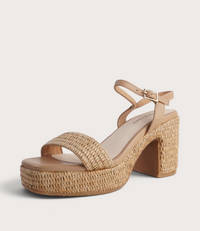 Kondry Natural Raffia/ Camel Leather Heels