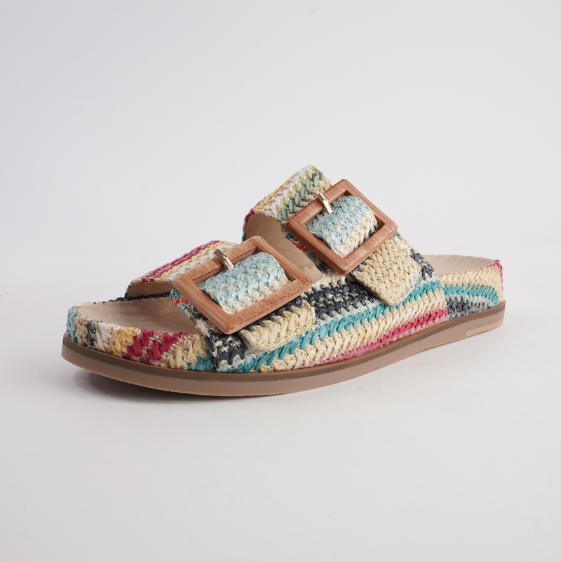 Ixey Blue Multi Raffia Slides