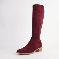 Timothie Burgundy Stretch Microsuede Knee High Boots - DJANGO AND JULIETTE | Shouz