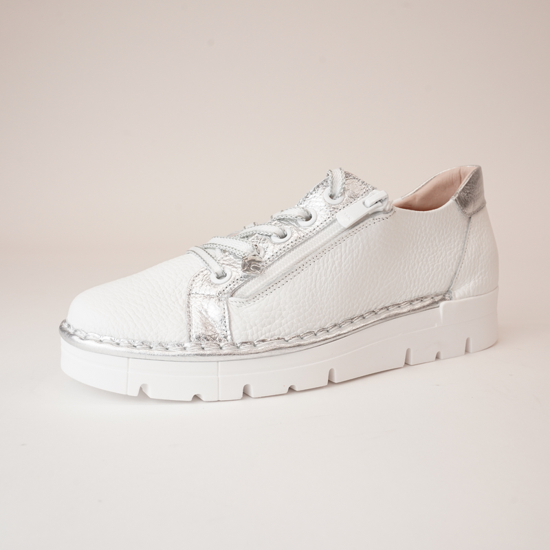 Js-2001 White/ Silver Leather Sneakers