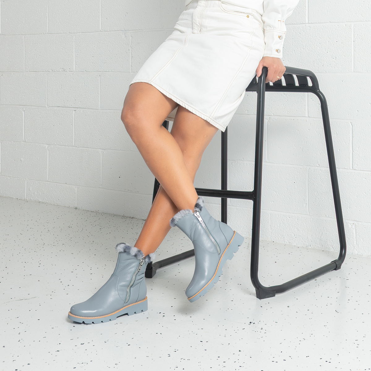 Dlinga Denim/ Denim Leopard Fur Leather Boots