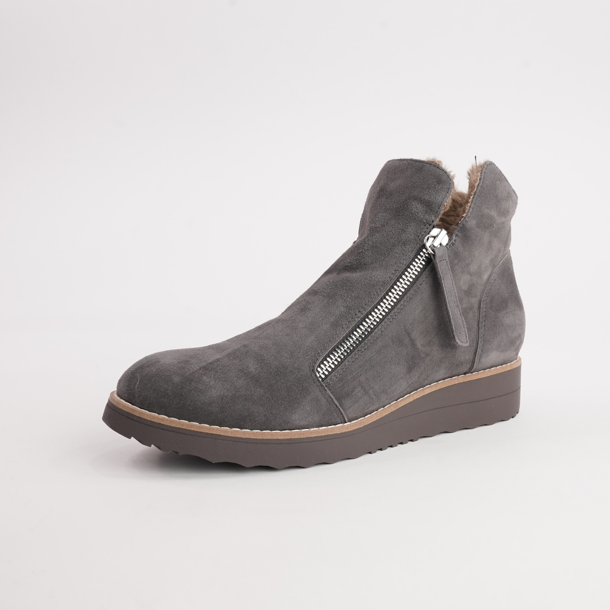 Opal Cocoa Suede/ Taupe Fur Leather Ankle Boots - TOP END | Shouz