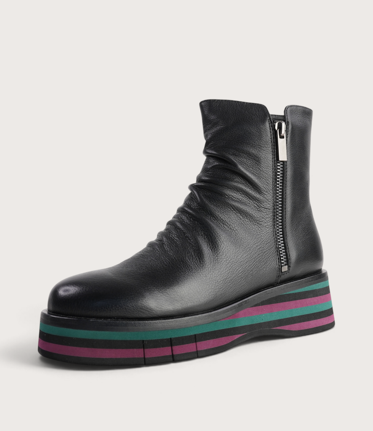 Ganni Black Leather/ Forest and Black Sole Ankle Boots