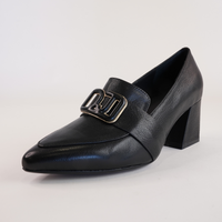 Moseles BlackLeather Heeled Loafers