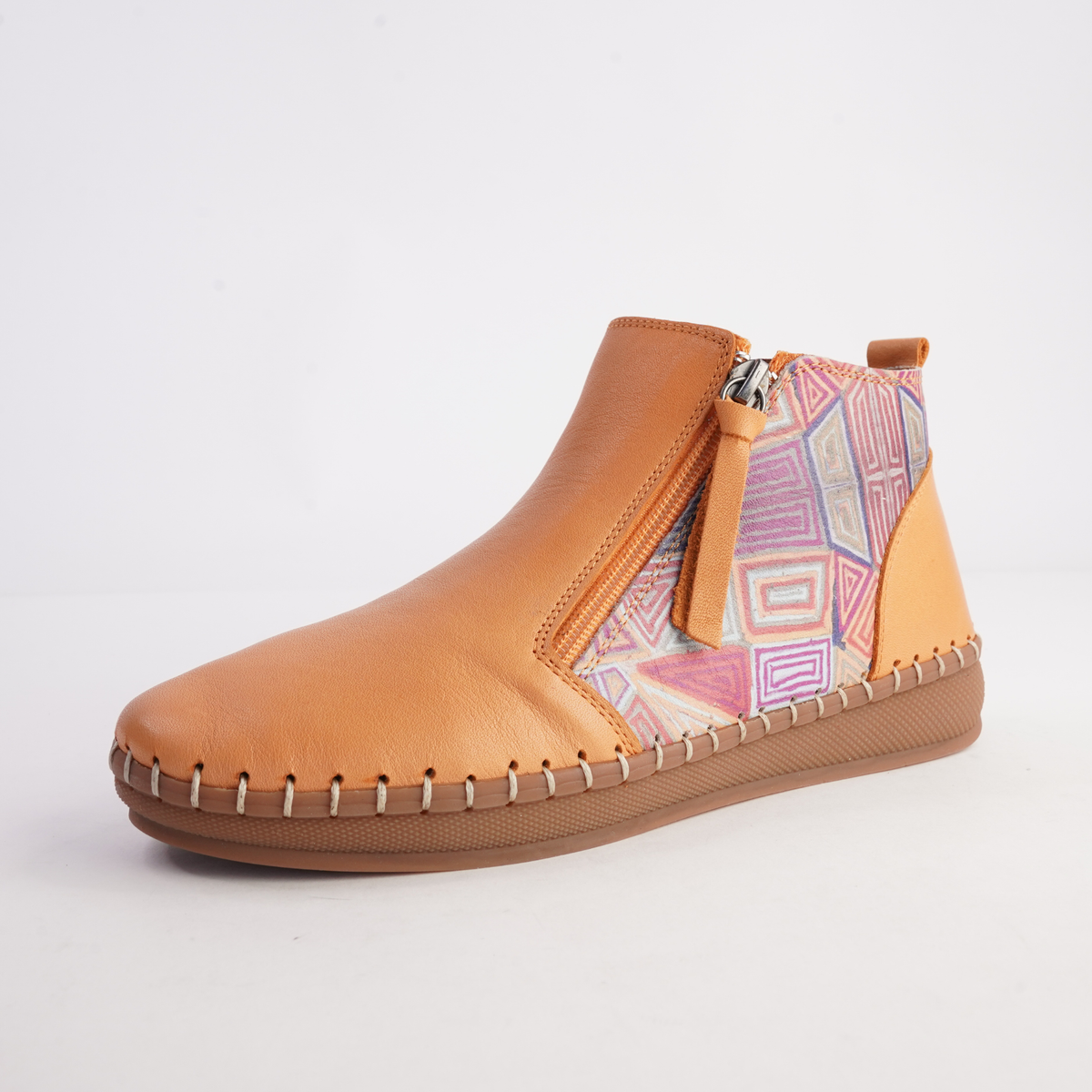 Regan Orange Mosaic Leather Ankle Boots - SALA | Shouz