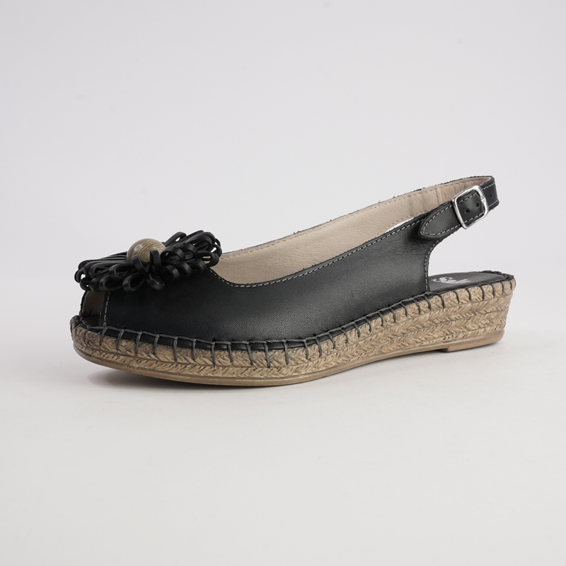 Erica Black Leather Espadrille Wedges