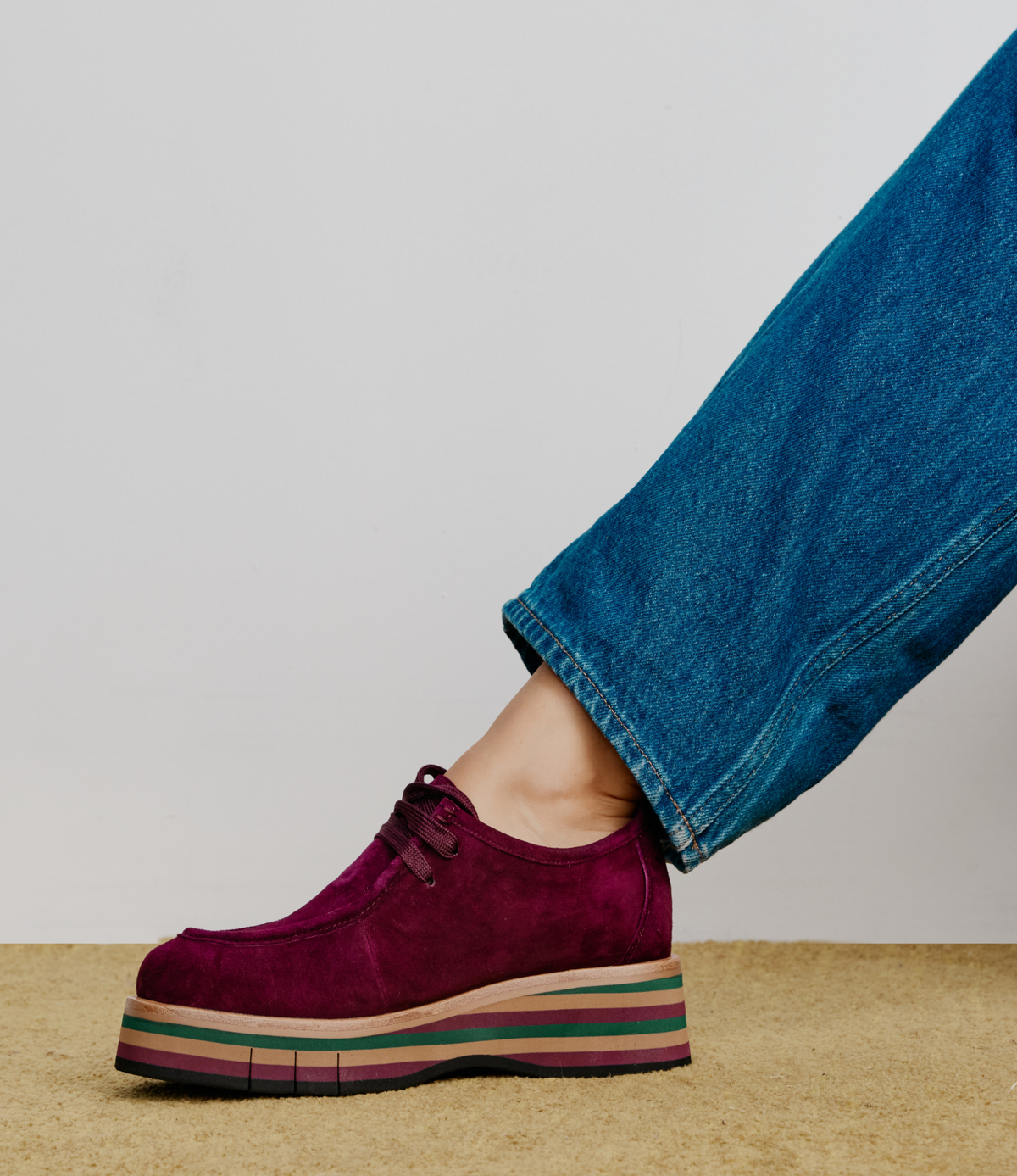 Gnota Burgundy Suede/ Forest and Tan Multi Sole Flats - DJANGO AND JULIETTE | Shouz
